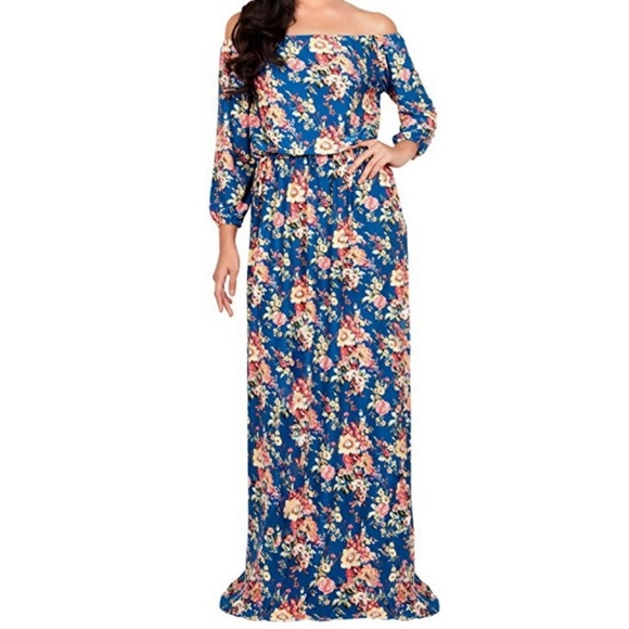 KOH KOH Floral Plus Off The Shoulder Maxi Dress - Picture 2 of 9